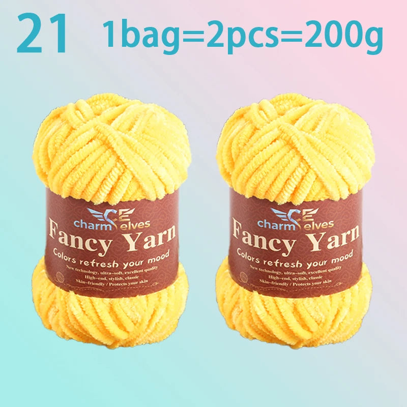 Chenille Velvet Yarn 2-Pack – Soft & Warm for Knitting and Crochet