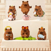 A collection of cute animal models made from brown and pink LEGO-style building blocks displayed on a white shelf.