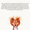 An orange and white fox plushie with fluffy fur sitting upright.