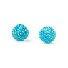 Two spherical blue rhinestone resin beads with a textured surface for jewelry making