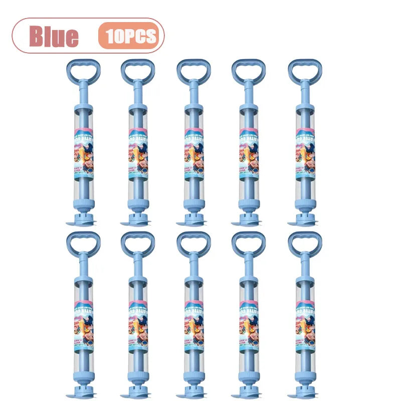 Set of ten blue rotating firework water blaster toys for kids
