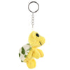 Yellow turtle plush keyring charm with a silver loop and green patterned body