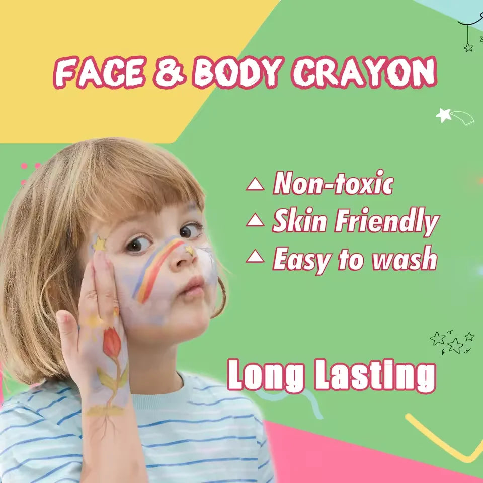 Non-Toxic Face Paint Crayons Set - Safe Face & Body Art for Halloween, Cosplay & Festivals