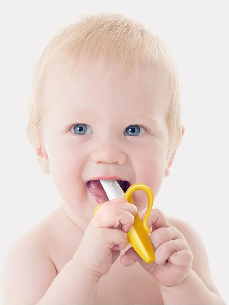 Banana-Shaped Silicone Baby Teether & Training Toothbrush