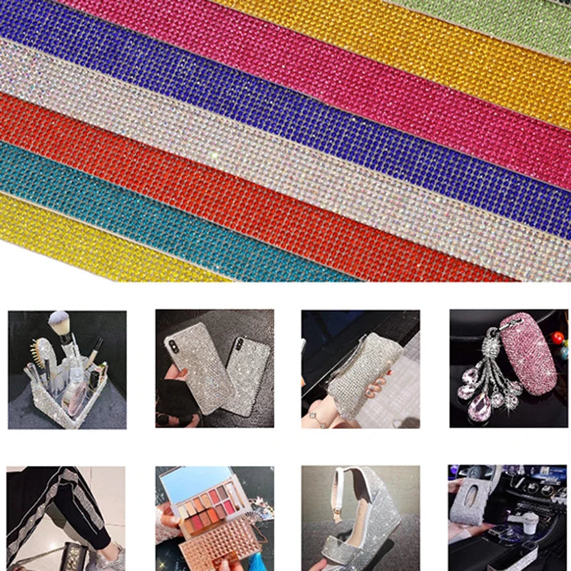 Colorful sparkling rhinestone adhesive tape in various stripes for DIY crafts and decor