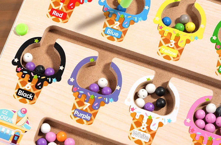 Magnetic Color Sorting Maze Board – Montessori Wooden Toy for Counting & Fine Motor Skills