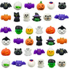 A collection of Halloween squishy stress relief toys featuring various characters like ghosts, cats, and pumpkins in differen