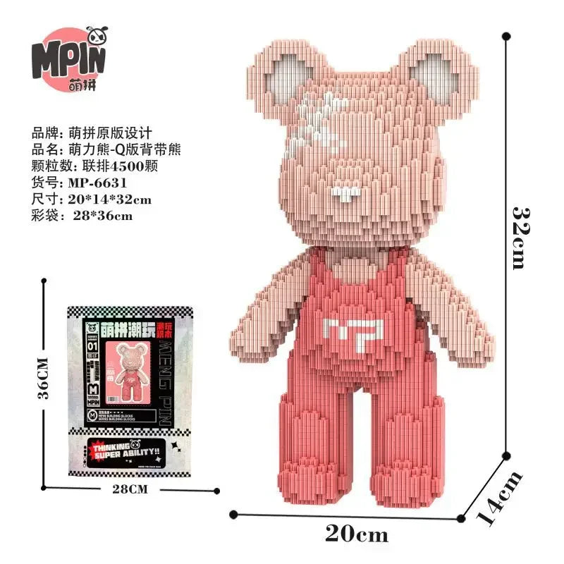 A pink bear-shaped mini building block set made of LEGO bricks.