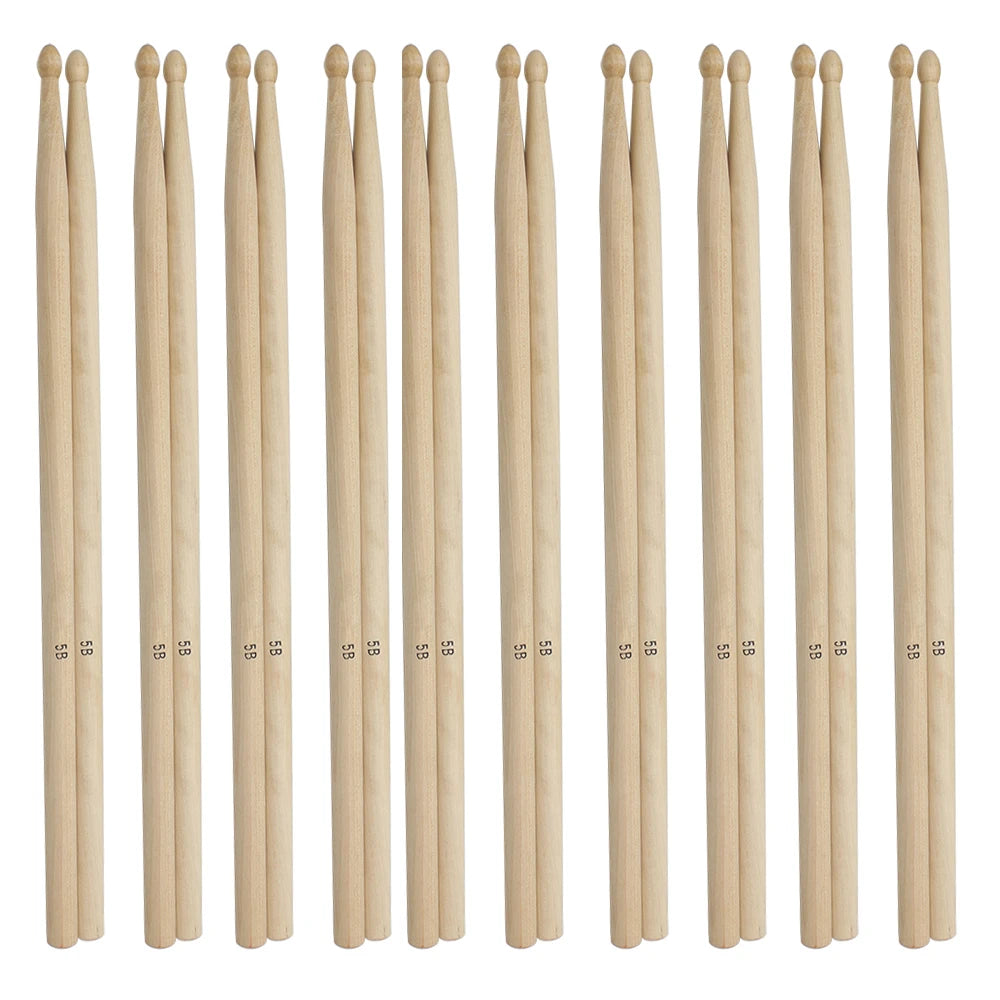 A set of maple wood drumsticks in various sizes and grades for different skill levels
