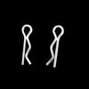 A pair of silver metal hooks or clasps for an RC airplane replacement parts kit.