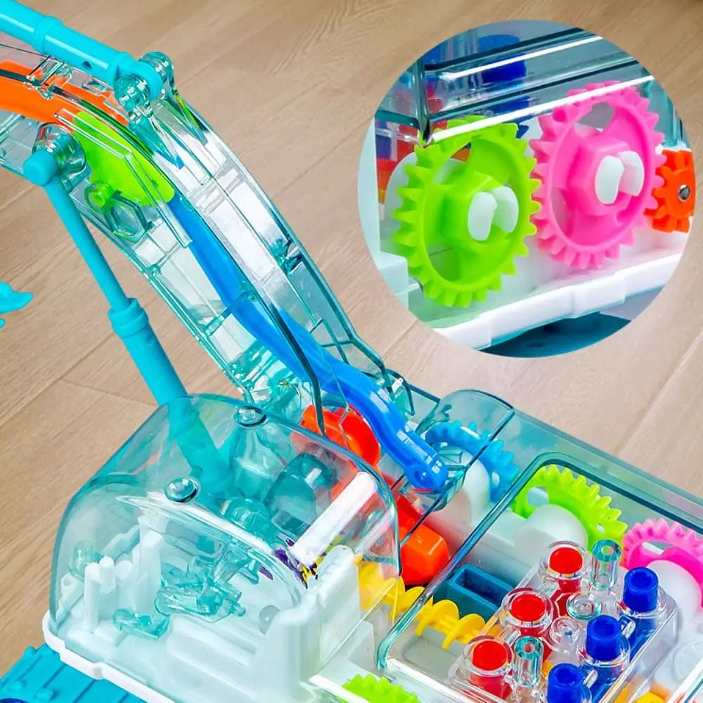 Transparent Gear Excavator Toy with LED Lights & Music
