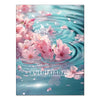 Pink cherry blossoms float on clear blue water creating a serene and delicate mosaic art scene.