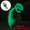 A glowing green dinosaur skeleton mask is displayed next to a white version, showing its length and scale.