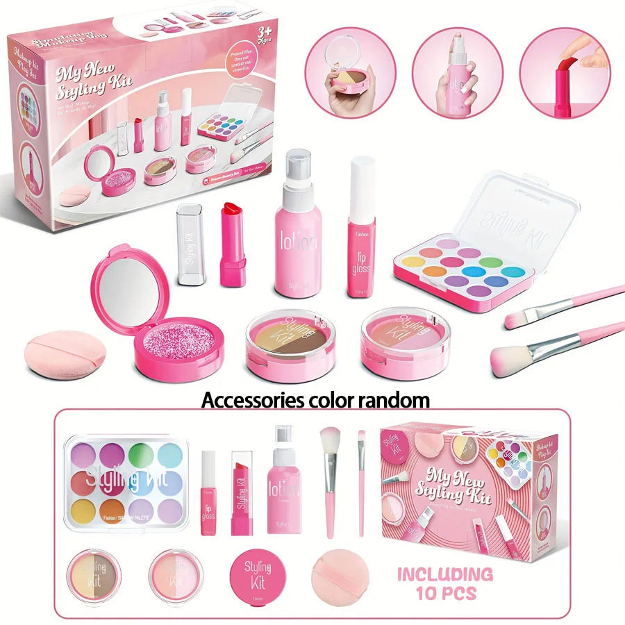 Pretend Play Makeup Set for Kids – 10-Piece Washable Toy Cosmetics