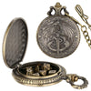 A steampunk dragon pocket watch dice case with a lid and an open box containing seven mini dice.