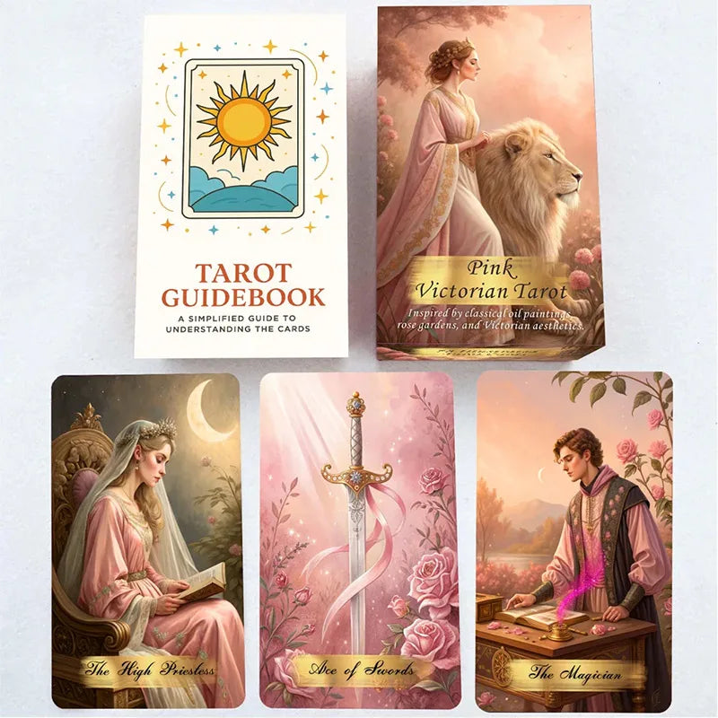 Pink Victorian Tarot Cards Deck – 78 Vintage Aesthetic Cards for Beginners