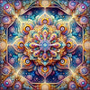 A highly detailed, colorful mandala abstract canvas art piece featuring intricate floral and geometric patterns.