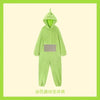 A lime green, hooded one-piece pajama costume inspired by Teletubbies.