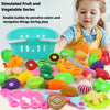 A set of simulated fruit and vegetable toys including plastic cutting tools and colorful food items for children.