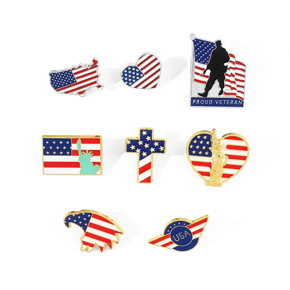 American Flag Cross Enamel Brooch Pin
