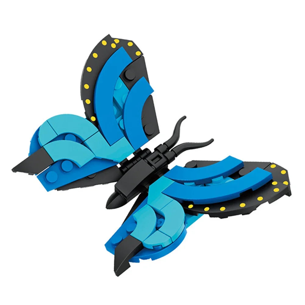 A set of insect building blocks featuring a blue and black butterfly design.