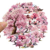 A watercolor illustration of pink cherry blossoms and traditional Chinese architecture on a transparent sheet.