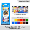 A watercolor paint set featuring 12 tubes of colored paint for DIY art projects with a color chart.