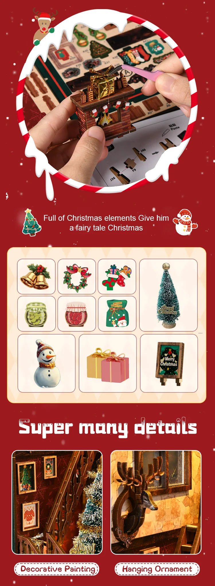 DIY Book Nook Kit – Christmas Shop Miniature Wooden Model with Lights