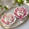Pink and white 3D flower silicone molds for baking, cake, chocolate, soap, and candle making