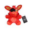 A plush toy of a red rabbit character with large ears and black markings.