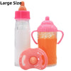 A large pink and clear feeding bottle set with a silicone pacifier toy
