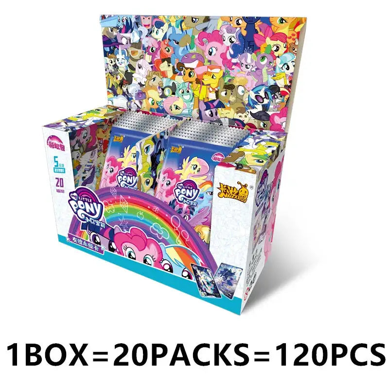 A box containing 20 packs of My Little Pony Friendship Cards with themed pouches, totaling 120 pieces.