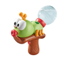 A green ant-shaped water blaster toy with large eyes and orange legs is shown next to a clear water sphere.