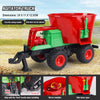 A red and green agitator truck toy with a mixing bucket and side door, shown outdoors.