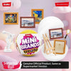 A ZURU Mini Brands create surprise ball collectible surrounded by various framed miniature products.