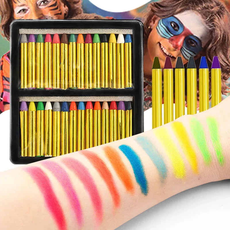 Non-Toxic Face Paint Crayons Set - Safe Face & Body Art for Halloween, Cosplay & Festivals