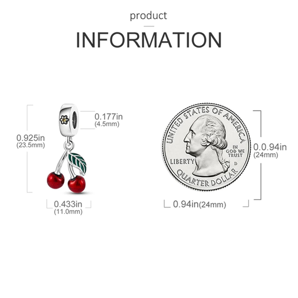 A set of fruit charm beads made of 925 sterling silver with zircon stones for bracelets.