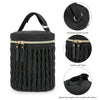 Black knitted organizer bag with a gold hardware square buckle and leather pull head for stroller accessories