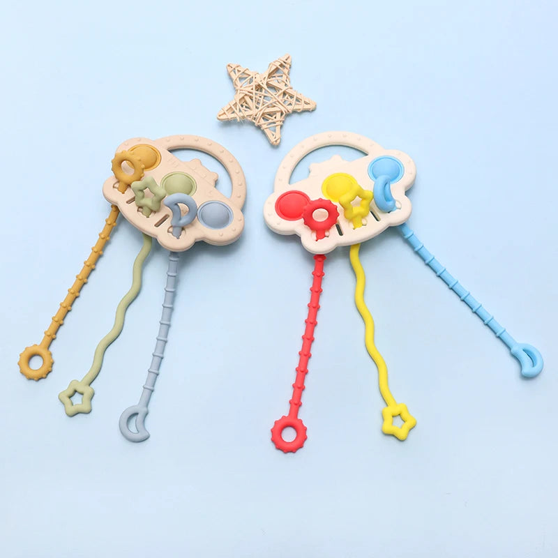 Bear Silicone Teether with Textured Pull String for Babies