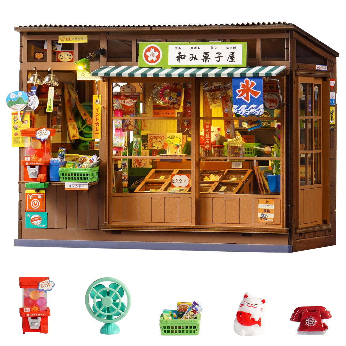 Nostalgic Japanese Corner Shop DIY Book Nook Kit with LED Lighting