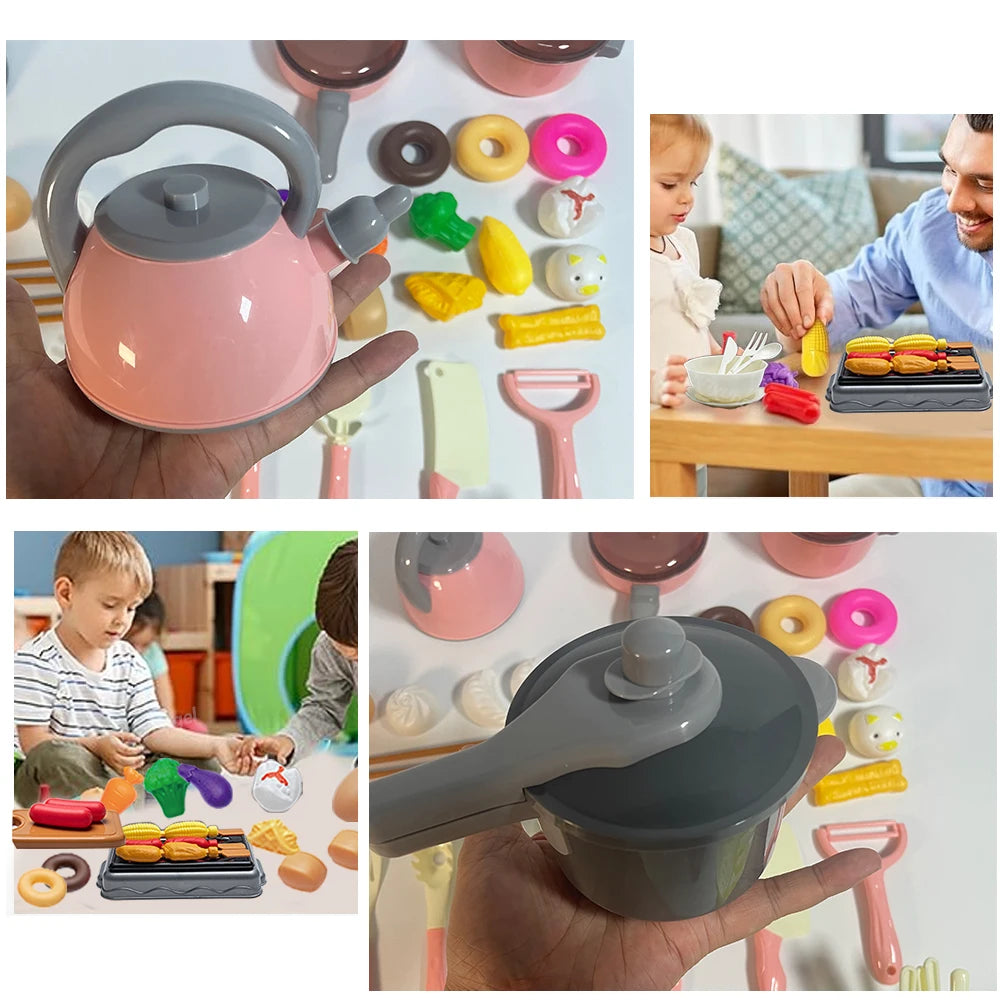 Kids Pretend Play Kitchen Set with Pots and Play Food