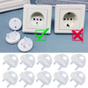 A set of white rotating socket safety covers for baby proofing, shown in various angles.