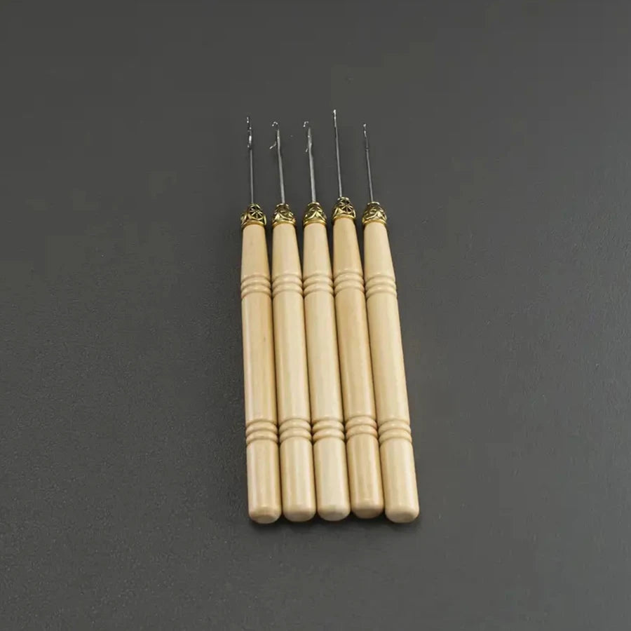 Professional Crochet Hook Set with Wooden Handles for Hair Extensions and Wig Making