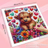 A diamond painting kit featuring a detailed bear design with colorful heart shapes and floral elements.