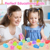 A woman and a girl are shown with various colorful squishy toys and fidget items for educational aids.
