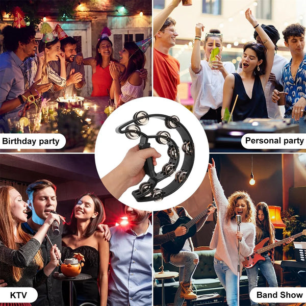 Collection d'images montrant des fêtes d'anniversaire, une fête personnelle et un concert de groupe jouant d'instruments.