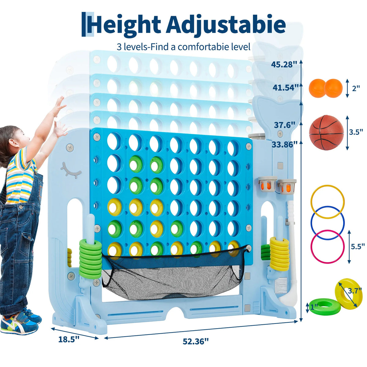 4-in-1 Giant Outdoor Game Set with Basketball Hoop & Ring Toss