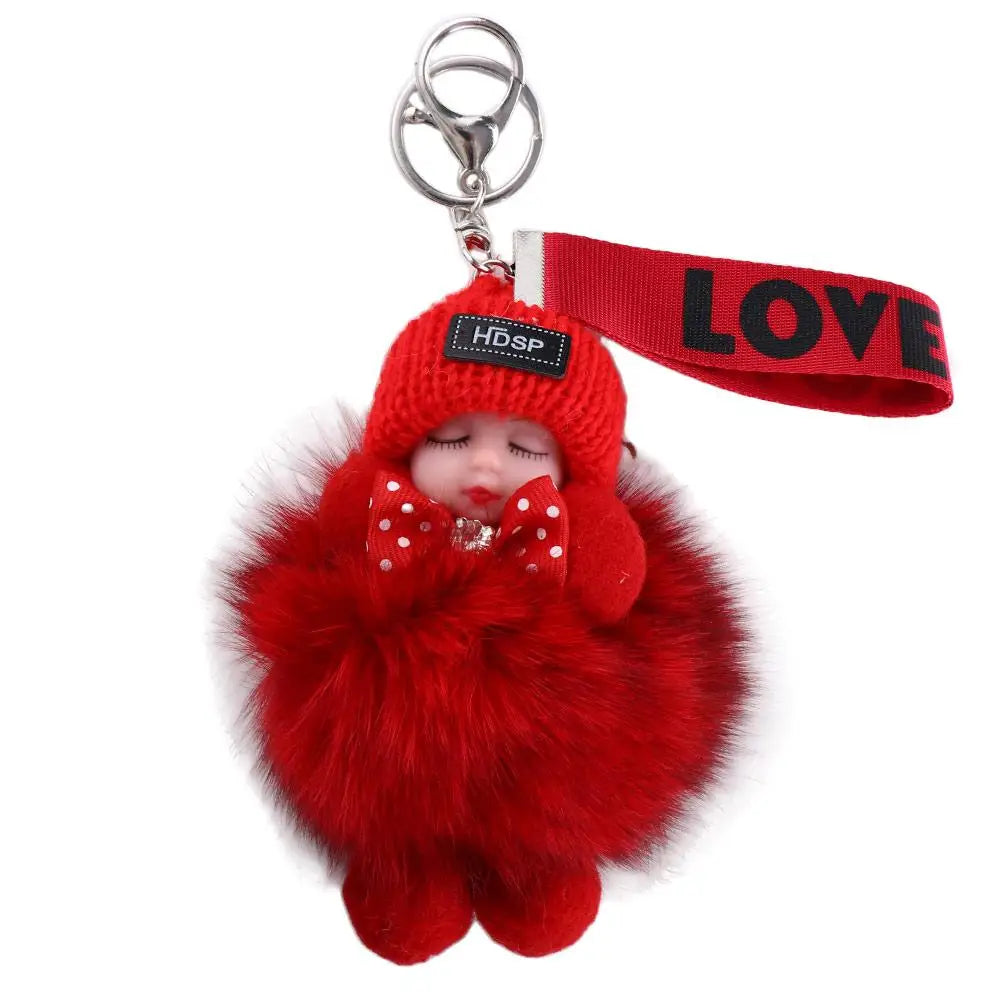 Kawaii Plush Keychain with Sleeping Baby Design