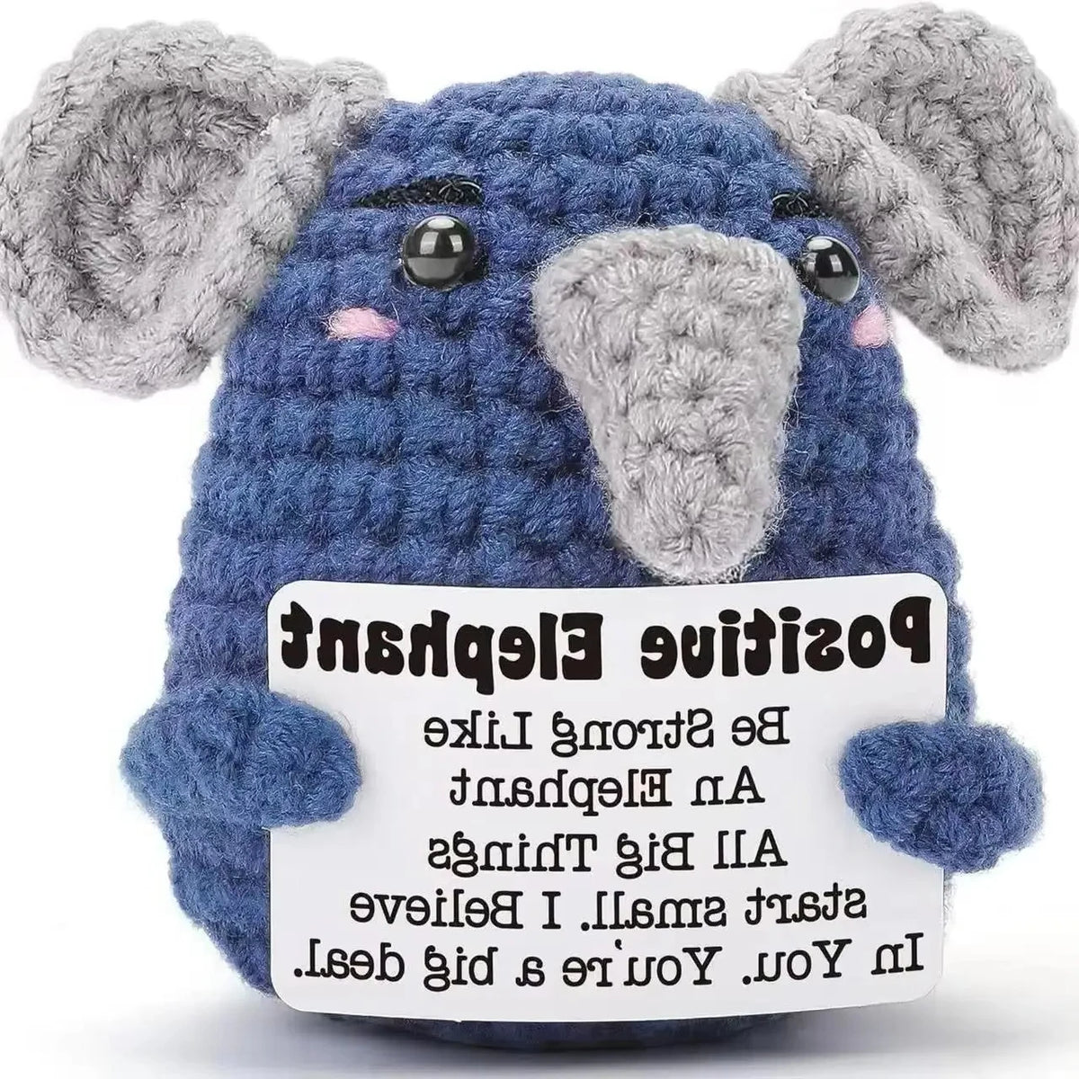 Handmade crochet owl in blue and gray yarn for inspirational desk decor