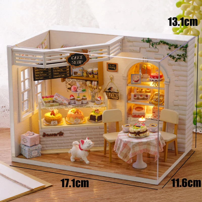 DIY Wooden Miniature Dollhouse Coffee Shop Kit